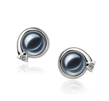 7-8mm Ferskvand Ørering sæt in Angelina Farvet sort