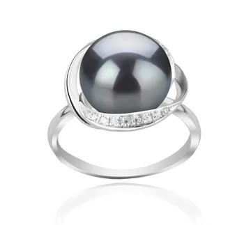 11-12mm Ferskvand Ring in Lysen Farvet sort
